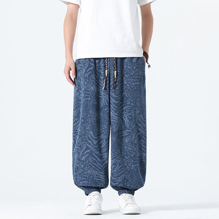 Buddha Stones Spring Summer Casual Boho Drawstring Leopard Cropped Pants Men's Harem Pants With Pockets - image 1