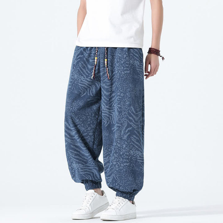 Buddha Stones Spring Summer Casual Boho Drawstring Leopard Cropped Pants Men's Harem Pants With Pockets - image 2