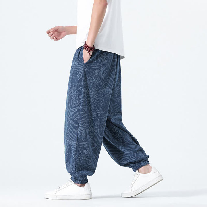 Buddha Stones Spring Summer Casual Boho Drawstring Leopard Cropped Pants Men's Harem Pants With Pockets - image 7
