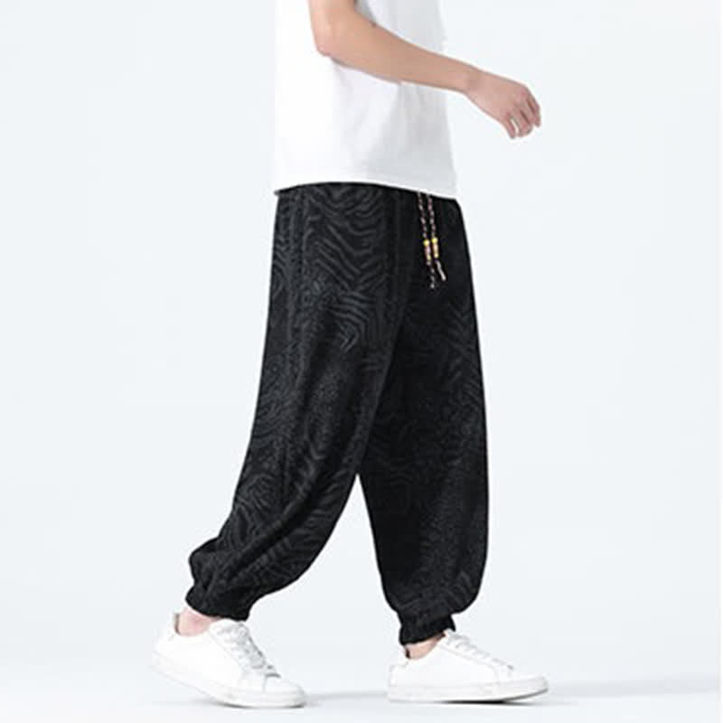 Buddha Stones Spring Summer Casual Boho Drawstring Leopard Cropped Pants Men's Harem Pants With Pockets - image 10