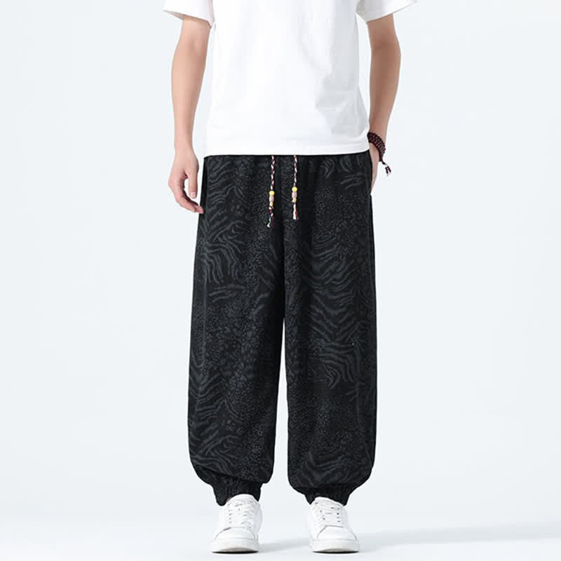 Buddha Stones Spring Summer Casual Boho Drawstring Leopard Cropped Pants Men's Harem Pants With Pockets - image 12