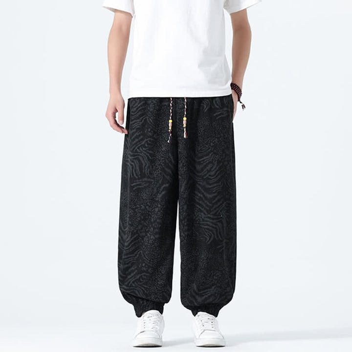 Buddha Stones Spring Summer Casual Boho Drawstring Leopard Cropped Pants Men's Harem Pants With Pockets - image 12
