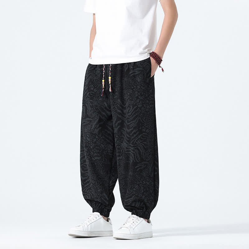 Buddha Stones Spring Summer Casual Boho Drawstring Leopard Cropped Pants Men's Harem Pants With Pockets - image 9