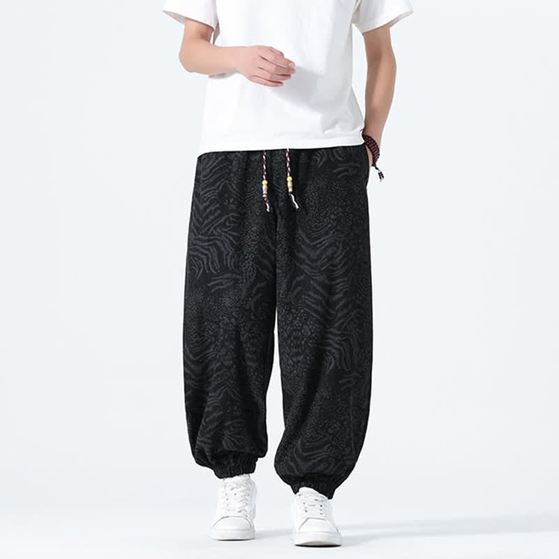 Buddha Stones Spring Summer Casual Boho Drawstring Leopard Cropped Pants Men's Harem Pants With Pockets - image 15