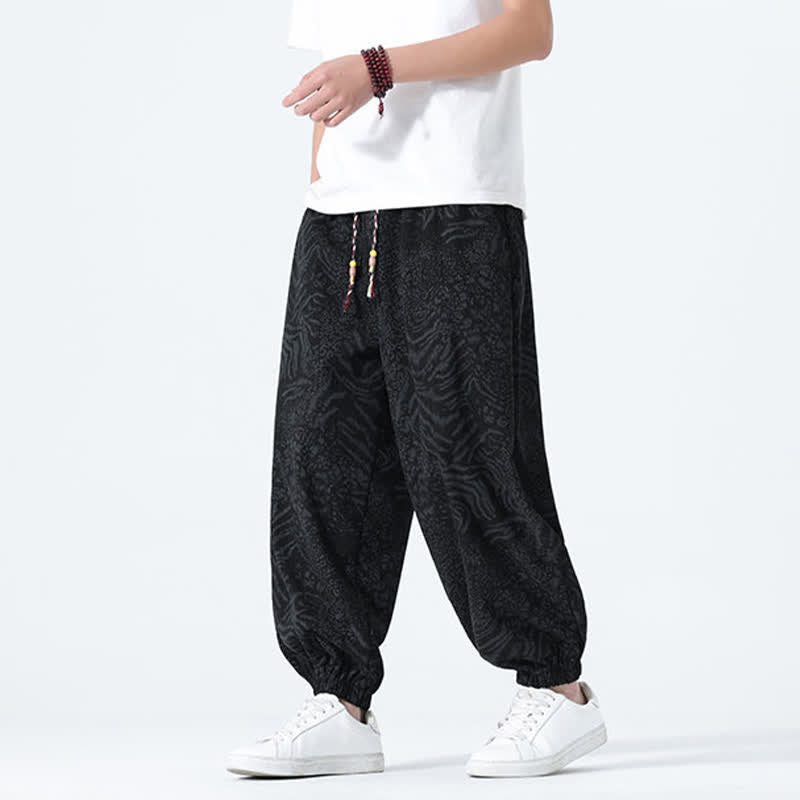 Buddha Stones Spring Summer Casual Boho Drawstring Leopard Cropped Pants Men's Harem Pants With Pockets - image 14