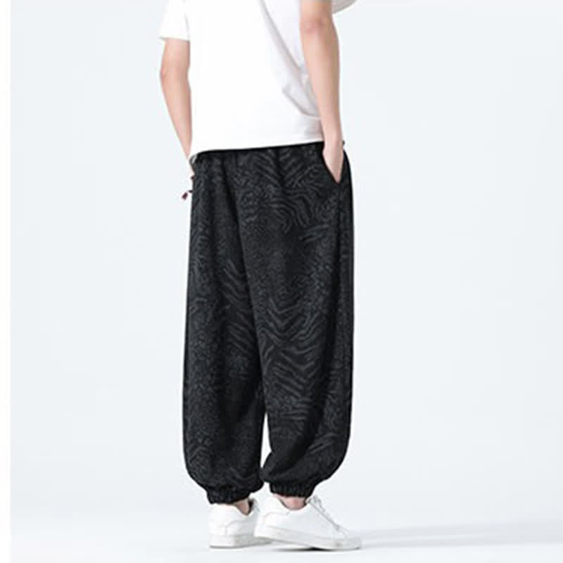 Buddha Stones Spring Summer Casual Boho Drawstring Leopard Cropped Pants Men's Harem Pants With Pockets - image 11