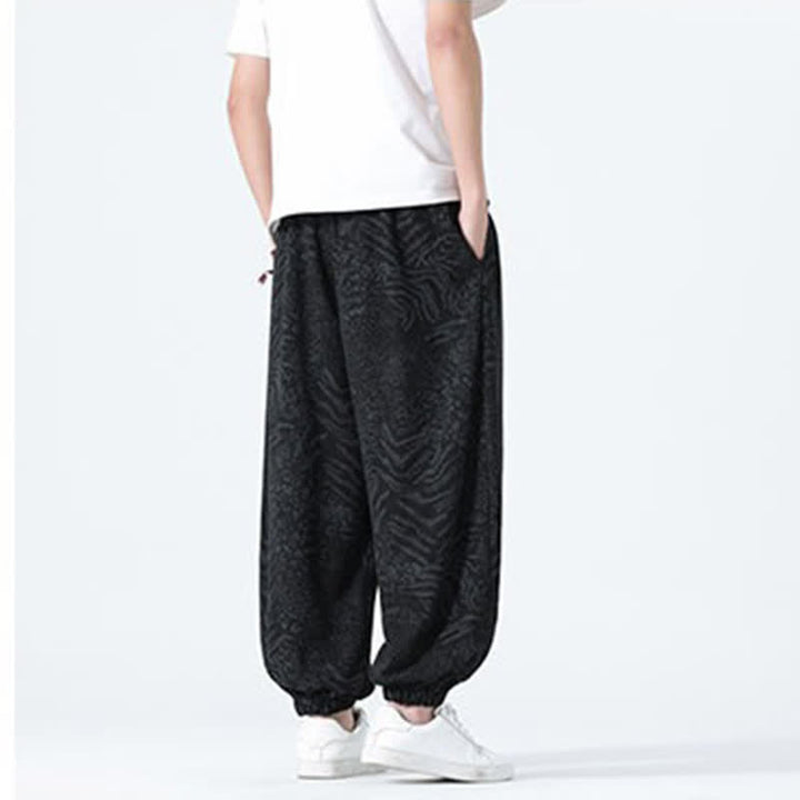 Buddha Stones Spring Summer Casual Boho Drawstring Leopard Cropped Pants Men's Harem Pants With Pockets - image 11