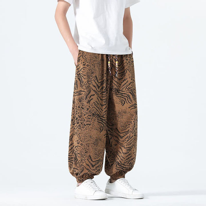 Buddha Stones Spring Summer Casual Boho Drawstring Leopard Cropped Pants Men's Harem Pants With Pockets - image 17