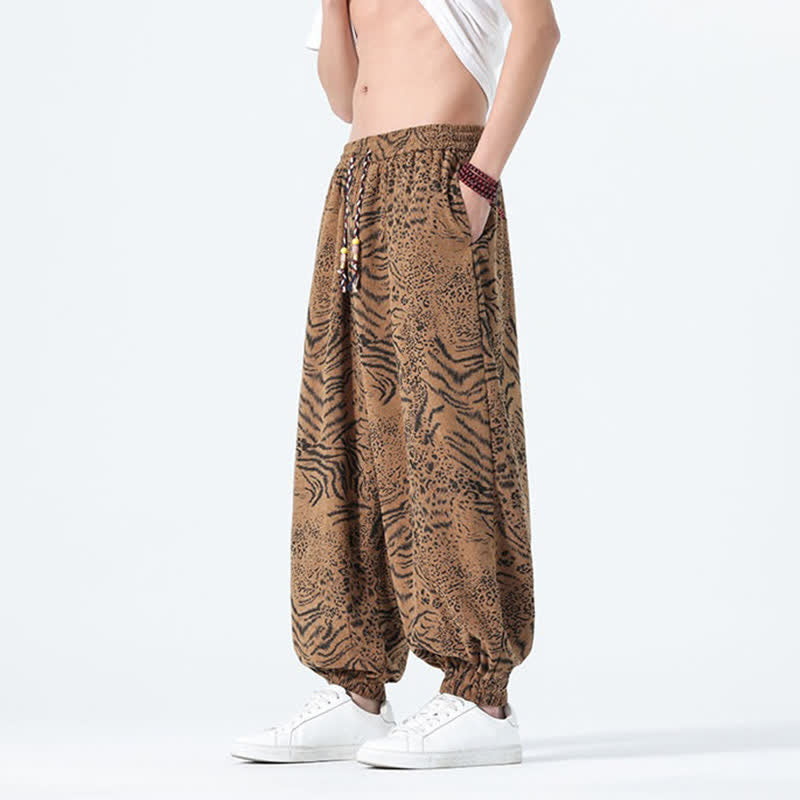 Buddha Stones Spring Summer Casual Boho Drawstring Leopard Cropped Pants Men's Harem Pants With Pockets - image 23