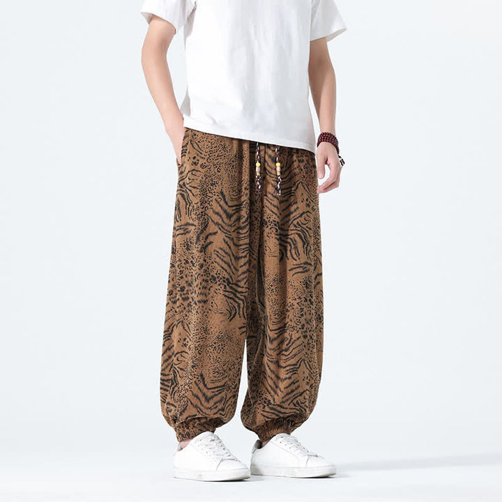 Buddha Stones Spring Summer Casual Boho Drawstring Leopard Cropped Pants Men's Harem Pants With Pockets - image 22