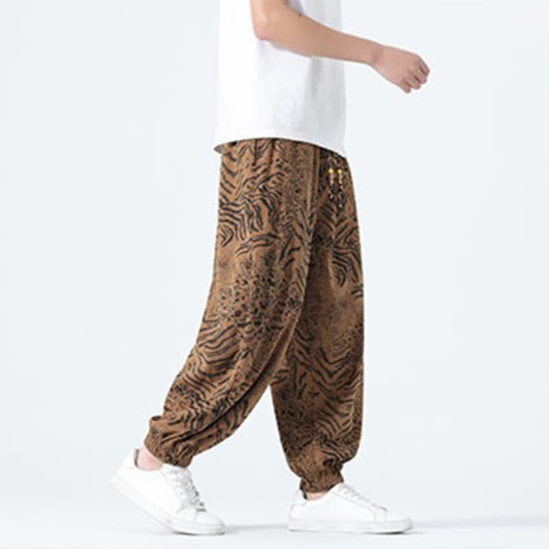 Buddha Stones Spring Summer Casual Boho Drawstring Leopard Cropped Pants Men's Harem Pants With Pockets - image 18