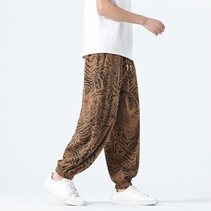 Buddha Stones Spring Summer Casual Boho Drawstring Leopard Cropped Pants Men's Harem Pants With Pockets - image 18