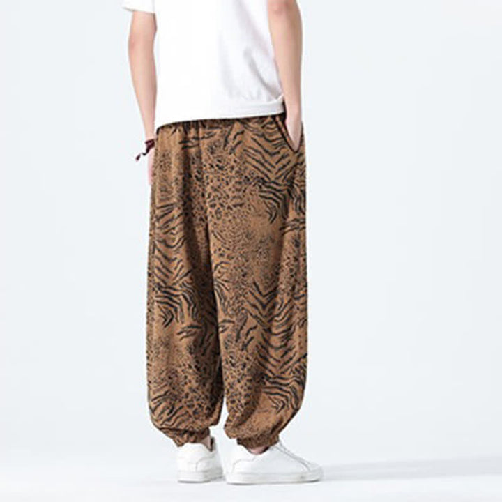 Buddha Stones Spring Summer Casual Boho Drawstring Leopard Cropped Pants Men's Harem Pants With Pockets - image 20
