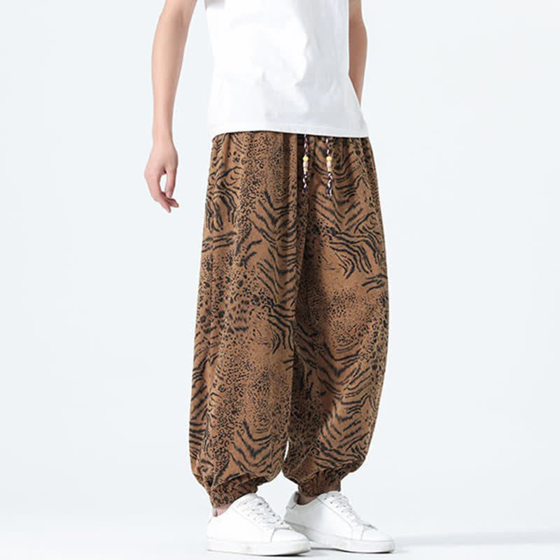 Buddha Stones Spring Summer Casual Boho Drawstring Leopard Cropped Pants Men's Harem Pants With Pockets - image 21