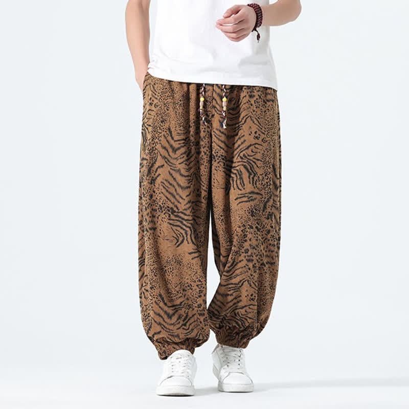 Buddha Stones Spring Summer Casual Boho Drawstring Leopard Cropped Pants Men's Harem Pants With Pockets - image 19