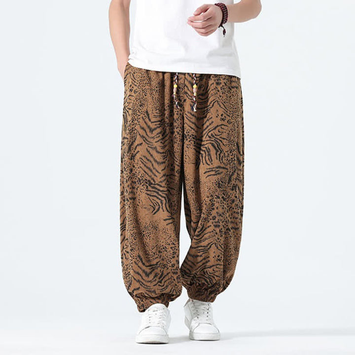 Buddha Stones Spring Summer Casual Boho Drawstring Leopard Cropped Pants Men's Harem Pants With Pockets - image 19