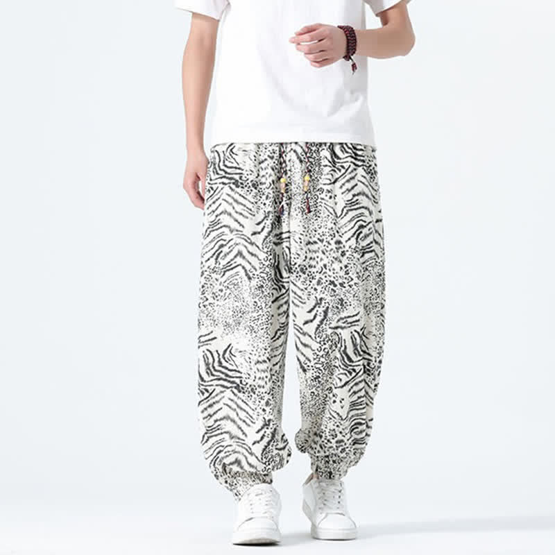 Buddha Stones Spring Summer Casual Boho Drawstring Leopard Cropped Pants Men's Harem Pants With Pockets - image 25