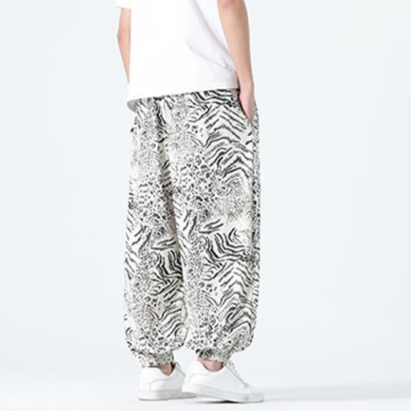 Buddha Stones Spring Summer Casual Boho Drawstring Leopard Cropped Pants Men's Harem Pants With Pockets - image 28