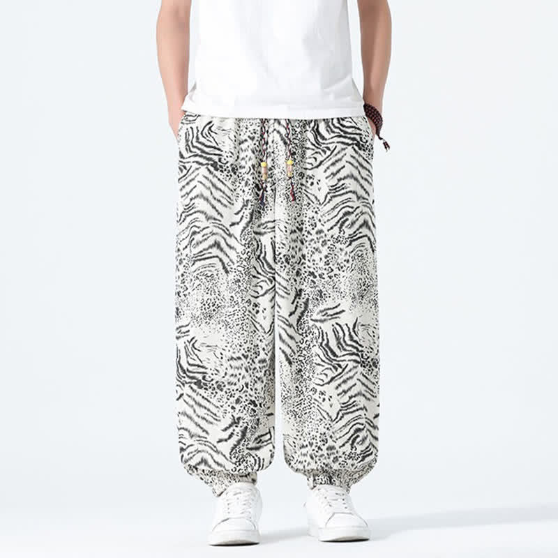 Buddha Stones Spring Summer Casual Boho Drawstring Leopard Cropped Pants Men's Harem Pants With Pockets - image 30