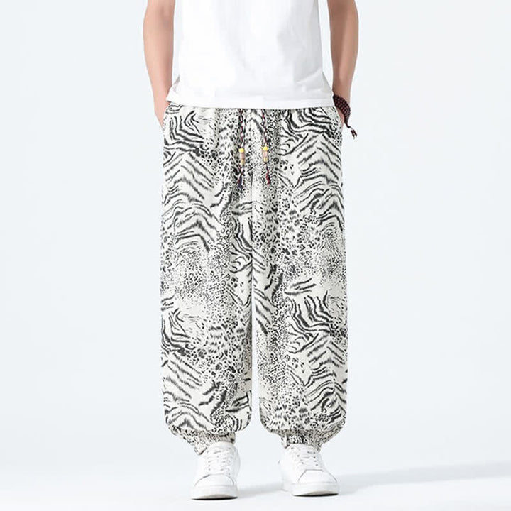 Buddha Stones Spring Summer Casual Boho Drawstring Leopard Cropped Pants Men's Harem Pants With Pockets - image 30