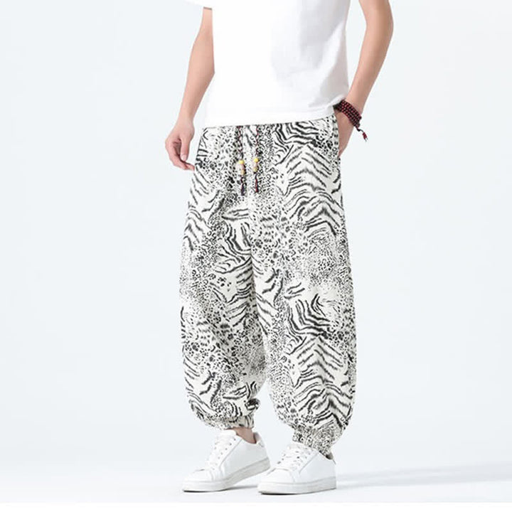 Buddha Stones Spring Summer Casual Boho Drawstring Leopard Cropped Pants Men's Harem Pants With Pockets - image 27