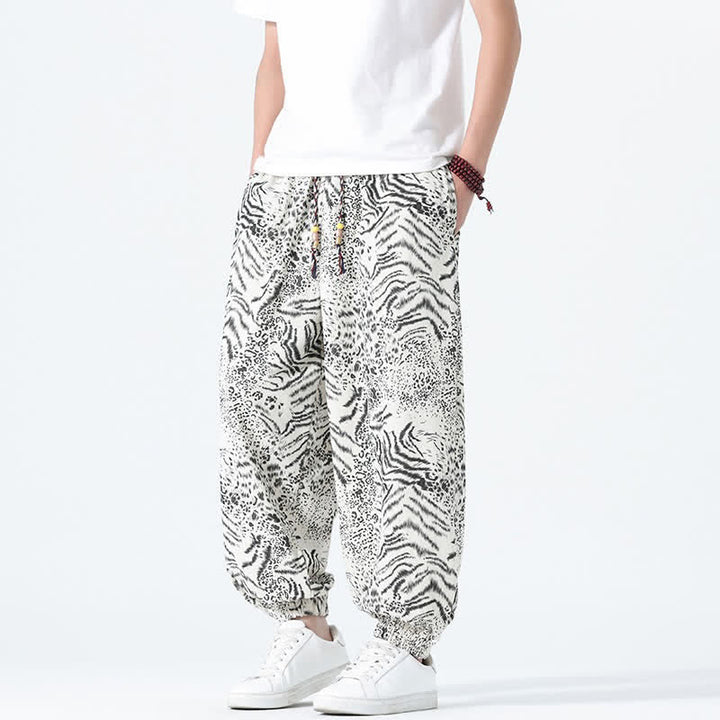 Buddha Stones Spring Summer Casual Boho Drawstring Leopard Cropped Pants Men's Harem Pants With Pockets - image 31