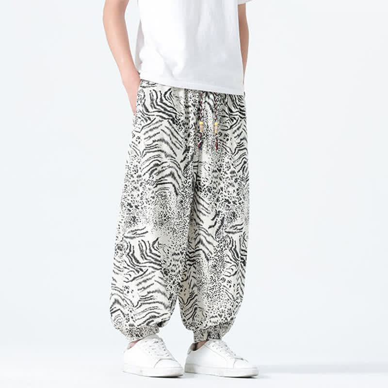 Buddha Stones Spring Summer Casual Boho Drawstring Leopard Cropped Pants Men's Harem Pants With Pockets - image 29