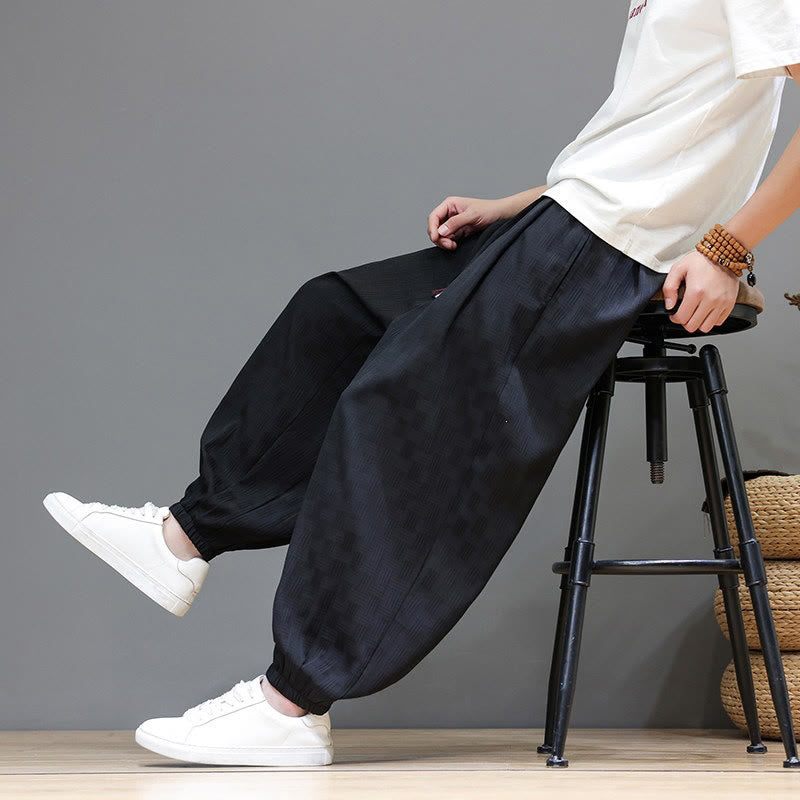 Buddha Stones Summer Casual Drawstring Solid Woven Rattan Texture Pattern Ankle Pants Men's Harem Pants With Pocket - image 16