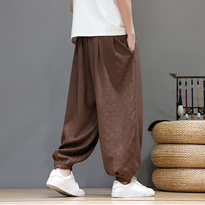 Buddha Stones Summer Casual Drawstring Solid Woven Rattan Texture Pattern Ankle Pants Men's Harem Pants With Pocket - image 19