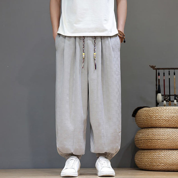 Buddha Stones Summer Casual Drawstring Solid Woven Rattan Texture Pattern Ankle Pants Men's Harem Pants With Pocket - Gainsboro - US/UK/AU46，EU56 (5XL) - image 25