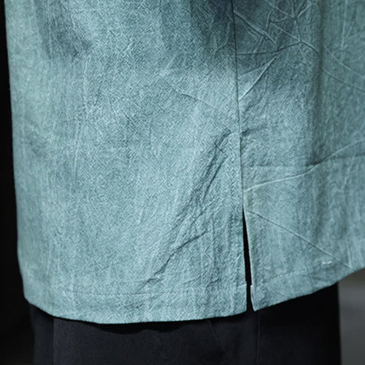 Buddha Stones Summer Tang Style Three Frog Buttons Solid Men's Short Sleeve Shirts - image 11