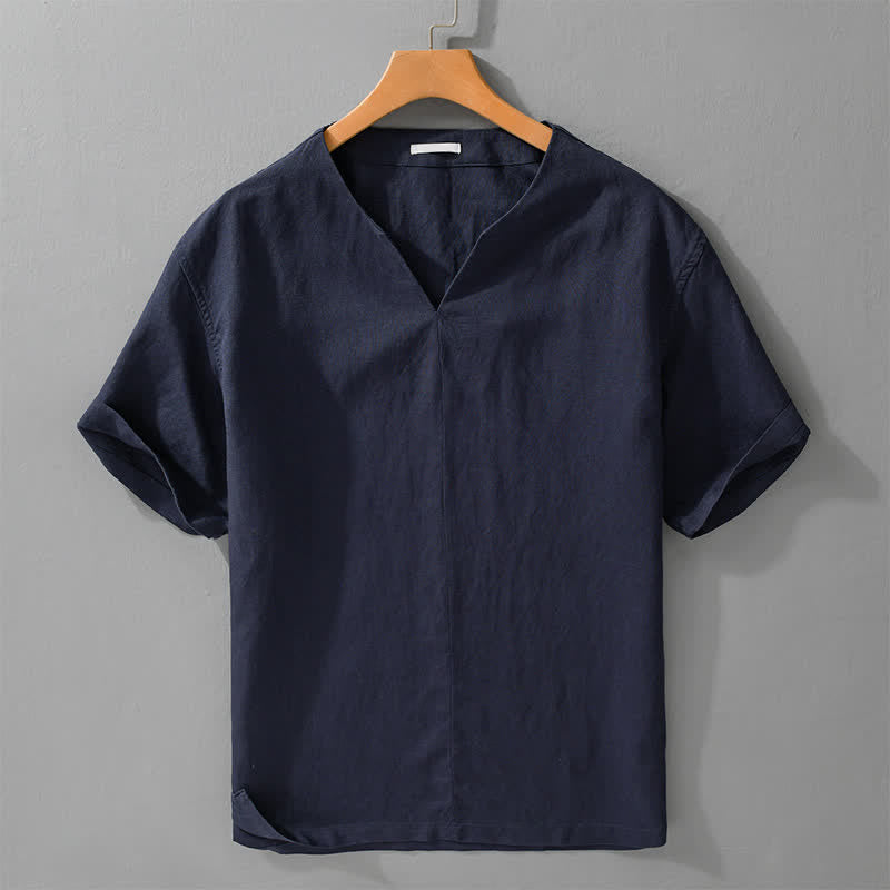 Buddha Stones Summer Minimalist Solid V-Neck Men's Short Sleeve T-Shirts - Navy - US/UK/AU42，EU52 (3XL) - image 6