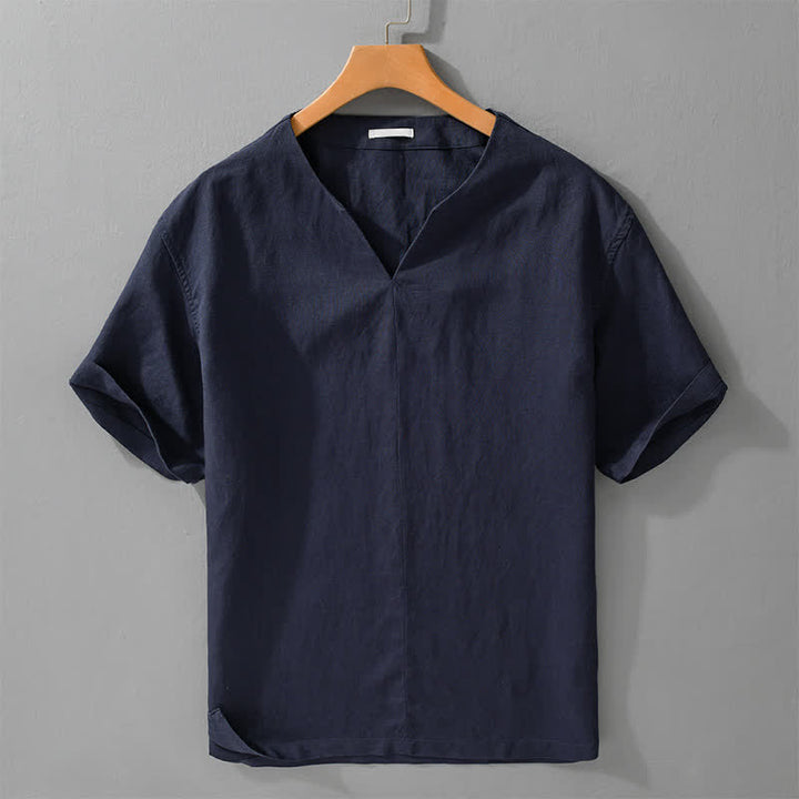 Buddha Stones Summer Minimalist Solid V-Neck Men's Short Sleeve T-Shirts - Navy - US/UK/AU46，EU56 (5XL) - image 6