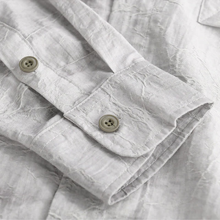 Buddha Stones Spring Summer Casual Minimalist Button-Up Solid Grey Ink Wash Men's Shirts With Patch Pocket - image 9
