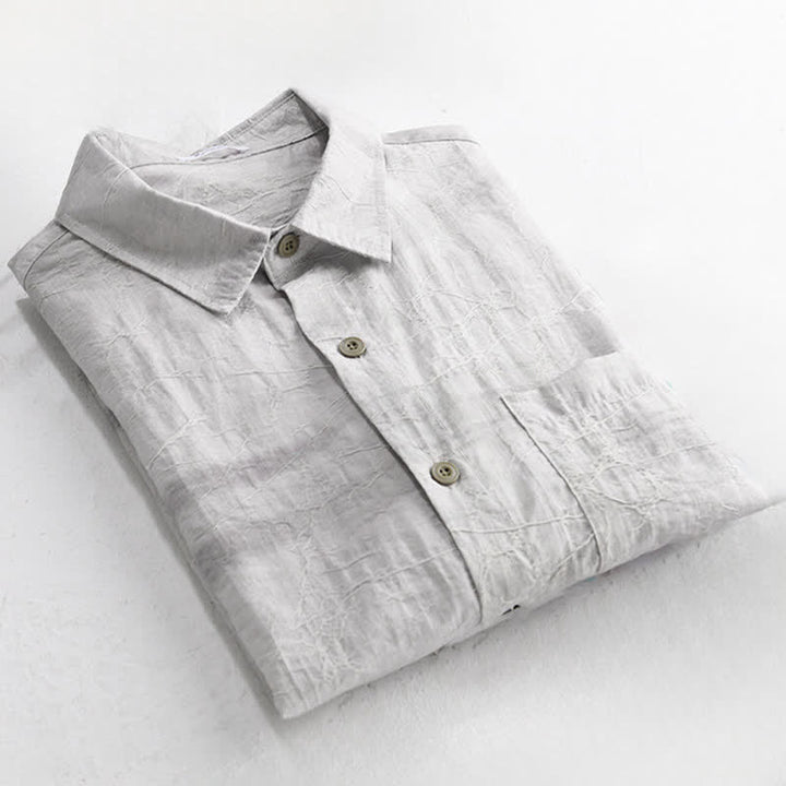 Buddha Stones Spring Summer Casual Minimalist Button-Up Solid Grey Ink Wash Men's Shirts With Patch Pocket - image 3