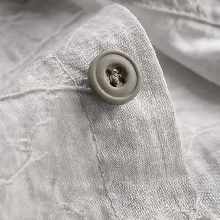 Buddha Stones Spring Summer Casual Minimalist Button-Up Solid Grey Ink Wash Men's Shirts With Patch Pocket - image 7