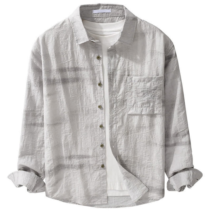 Buddha Stones Spring Summer Casual Minimalist Button-Up Solid Grey Ink Wash Men's Shirts With Patch Pocket - image 11