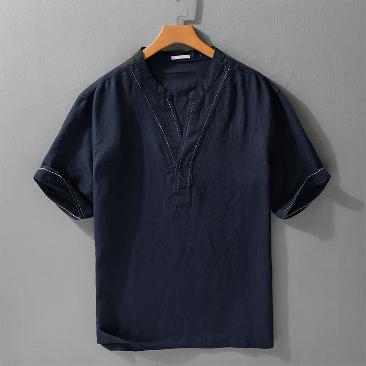 Buddha Stones Summer Casual V-Neck Solid Men's Short Sleeve T-Shirts - MidnightBlue - US/UK/AU44，EU54 (3XL) - image 9