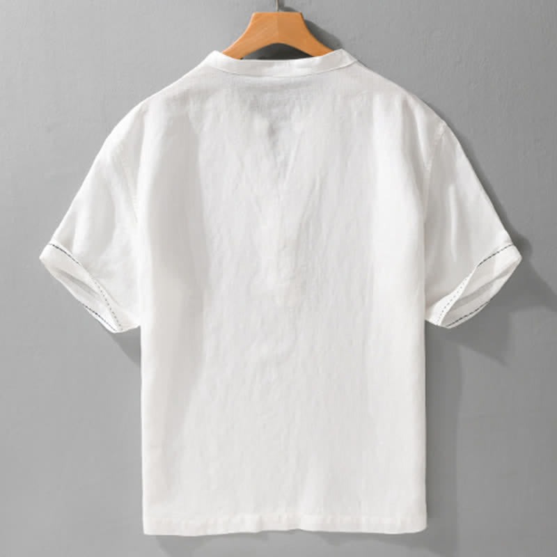 Buddha Stones Summer Casual V-Neck Solid Men's Short Sleeve T-Shirts - image 14