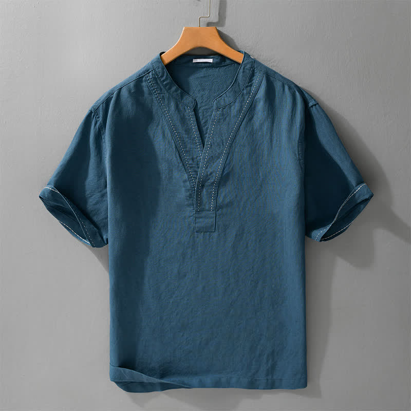 Buddha Stones Summer Casual V-Neck Solid Men's Short Sleeve T-Shirts - SteelBlue - US/UK/AU44，EU54 (3XL) - image 5