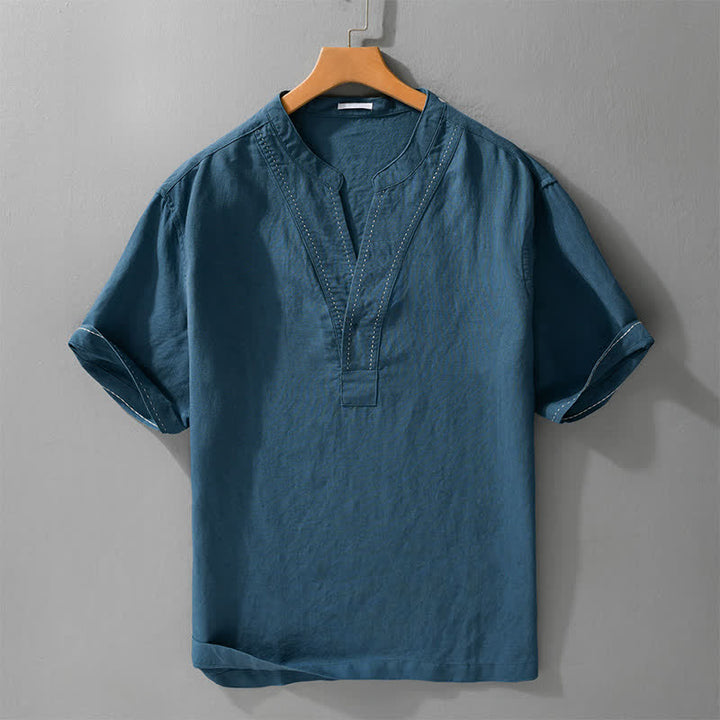Buddha Stones Summer Casual V-Neck Solid Men's Short Sleeve T-Shirts - SteelBlue - US/UK/AU44，EU54 (3XL) - image 5