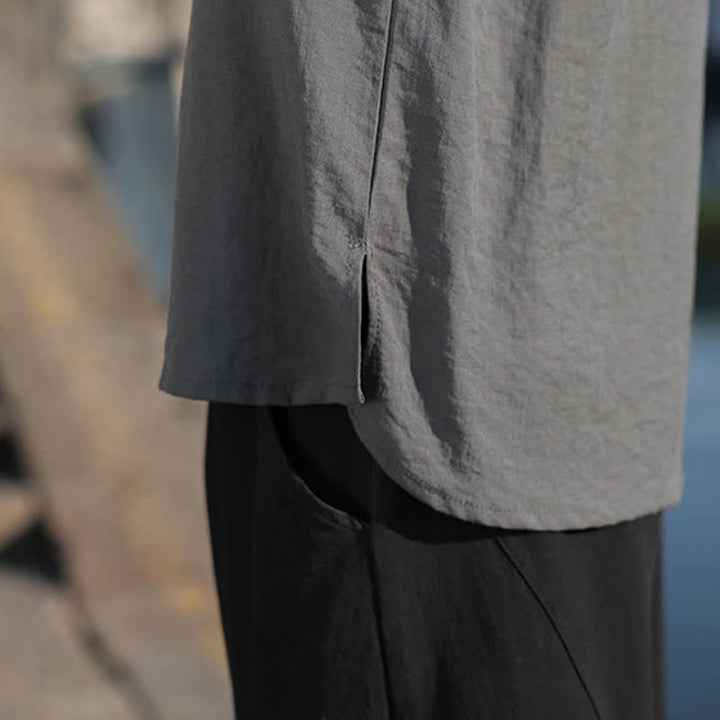 Buddha Stones Summer Mandarin Collar Three Buttons Men's Elbow-Length Sleeve Shirts - image 26
