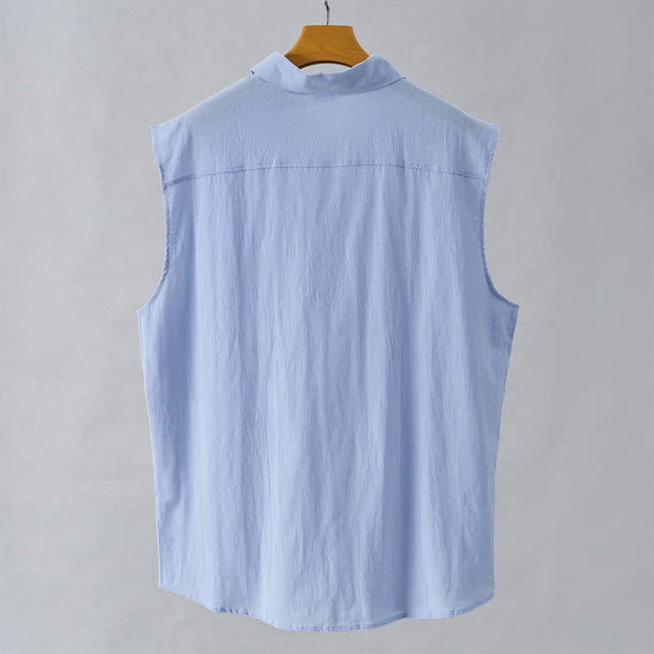 Buddha Stones Summer Casual Minimalist Button-Up Solid Men's Sleeveless Shirts - image 20