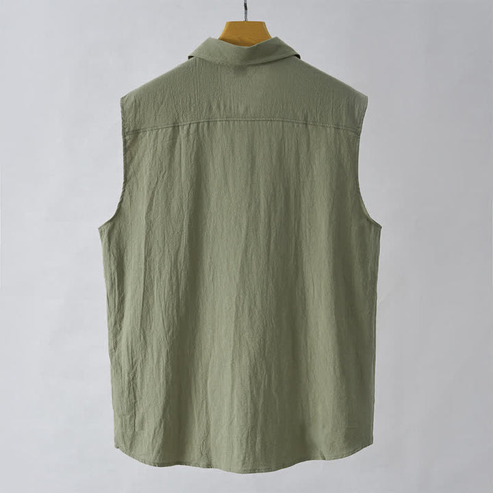 Buddha Stones Summer Casual Minimalist Button-Up Solid Men's Sleeveless Shirts - image 9