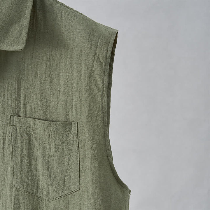 Buddha Stones Summer Casual Minimalist Button-Up Solid Men's Sleeveless Shirts - image 11