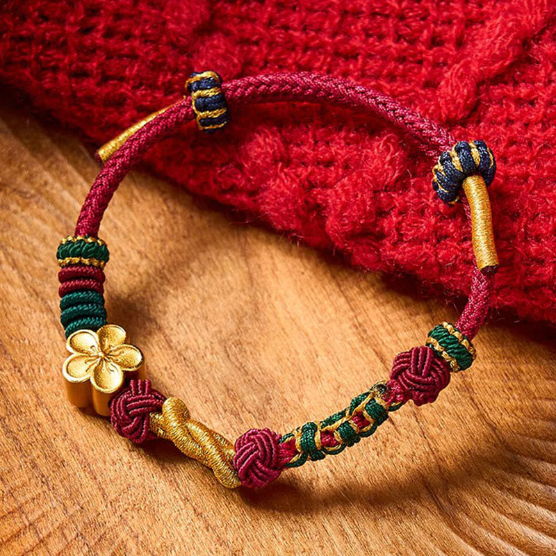 Buddha Stones Hand-Woven Multicolor Cord Chinese Knotting Peach Blossom Luck Couple Bracelet - Wine Red(Wrist Circumference 15-20cm) - image 0