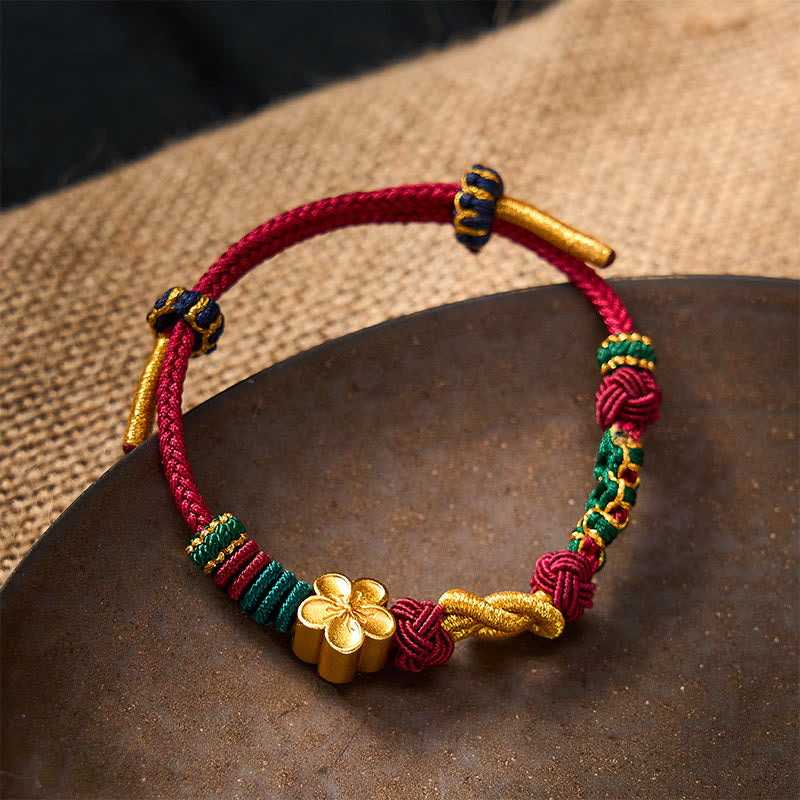 Buddha Stones Hand-Woven Multicolor Cord Chinese Knotting Peach Blossom Luck Couple Bracelet - image 3