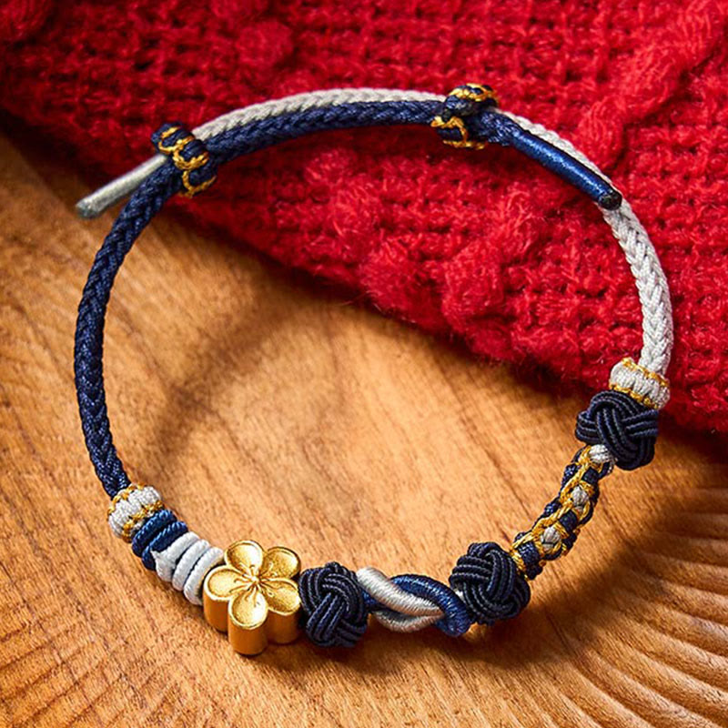 Buddha Stones Hand-Woven Multicolor Cord Chinese Knotting Peach Blossom Luck Couple Bracelet - Navy Blue(Wrist Circumference 15-18cm) - image 9