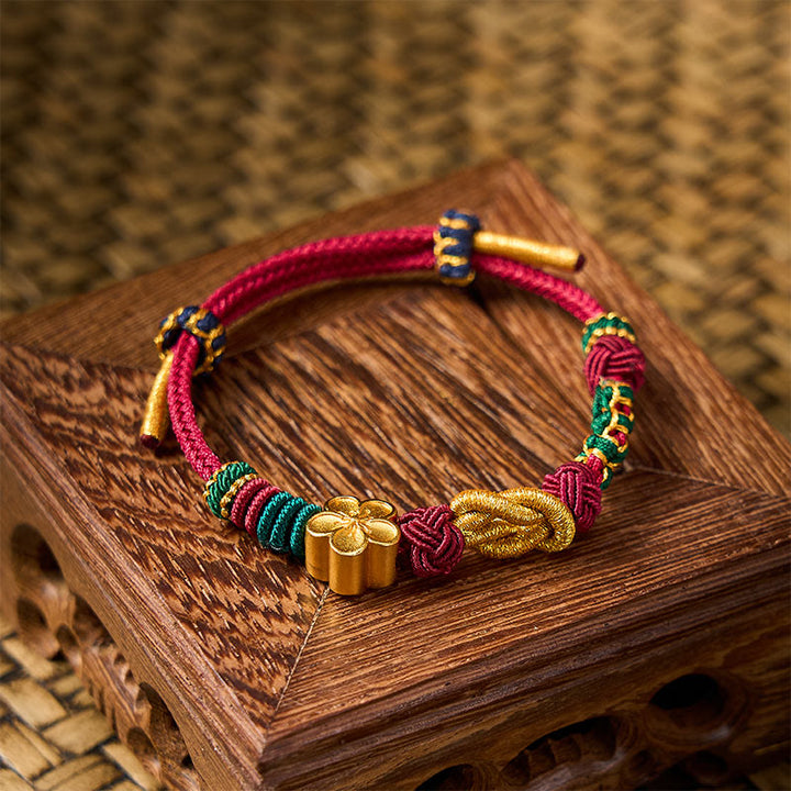 Buddha Stones Hand-Woven Multicolor Cord Chinese Knotting Peach Blossom Luck Couple Bracelet - image 4