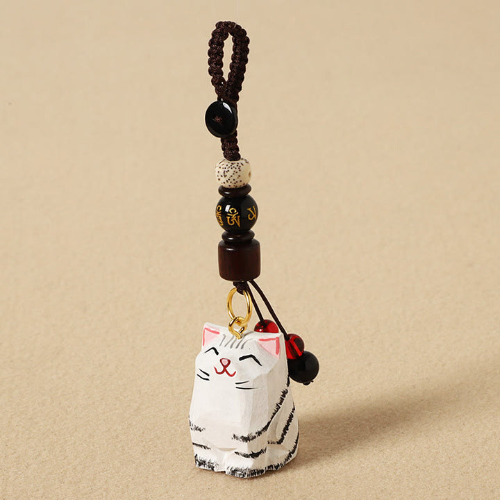 Buddha Stones Hand Carved Wooden Cat Om Mani Padme Hum Peace Keychains - Silver Shaded Cat - Om Mani Padme Hum - Textured Natural Wood(Calm Energy ♥ Simplicity) - image 14